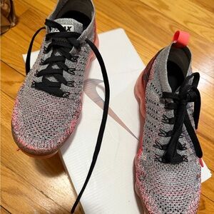 Nike Gray and Pink Flyknit Athletic Sneakers